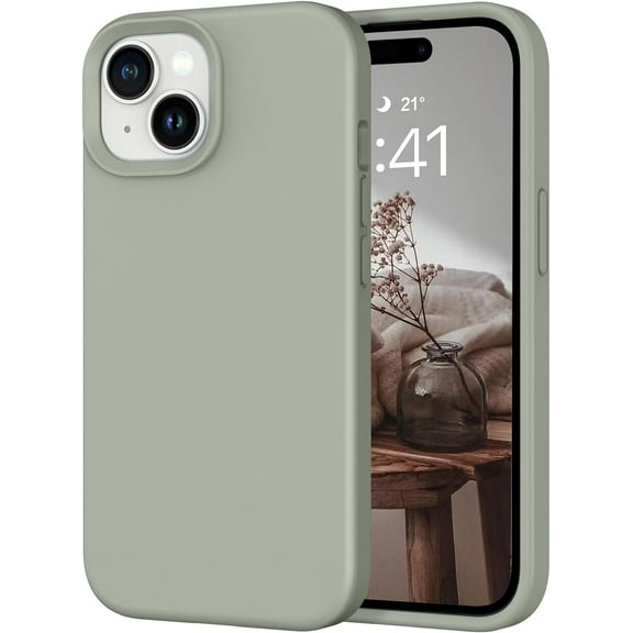 iPhone 15 Case, Liquid Silicone Soft Gel Rubber iPhone 15 Phone Case Slim Fit Cover with Microfiber Lining Shockproof Protective Phone Cases for iPhone 15 6.1 inch, Calke Green