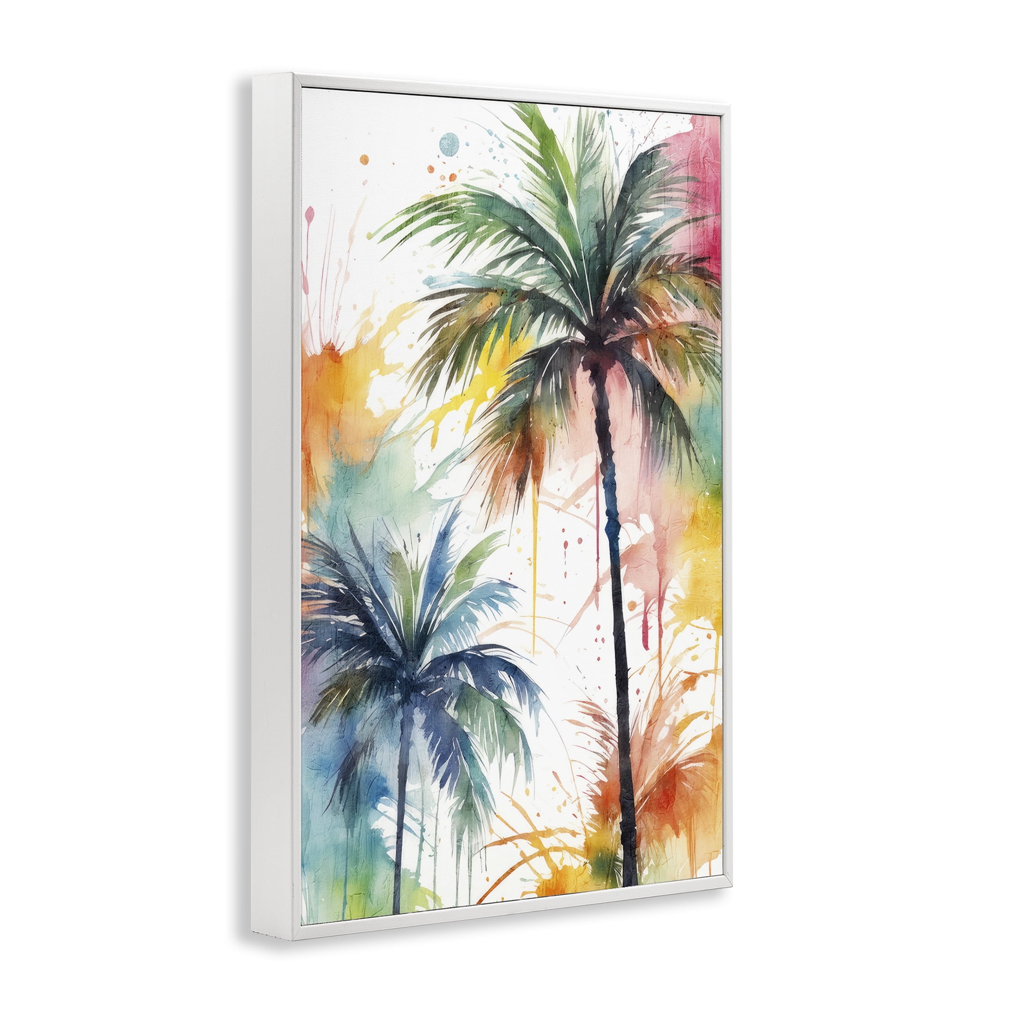 Stupell Industries Splashed Palm Trees Botanical & Floral Painting White Framed Art Print Wall Art, 20 x 30