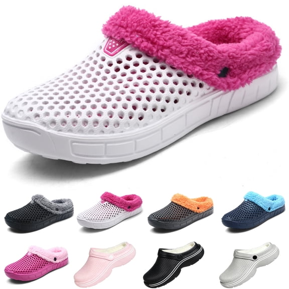 CHICVOMEY Fur Lined Garden Clogs for Women & Men Slippers Waterproof Winter Warm Fuzzy Slippers for Women Indoor Outdoor House Slippers