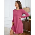 thumbnail image 5 of Chiclily Women's Long Sleeve Casual Dress Mauve XL Tunic Dress Loose T-Shirt Dress with Pockets, 5 of 8