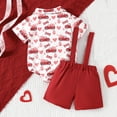 thumbnail image 4 of DHFJKG Baby Boy Clothes Outfits Gentlemen 2 Piece Sets Short Sleeve Prints Bow-Tie Romper Bodysuits Suspenders Shorts Valentine's Day Lovely Outfit, 4 of 7