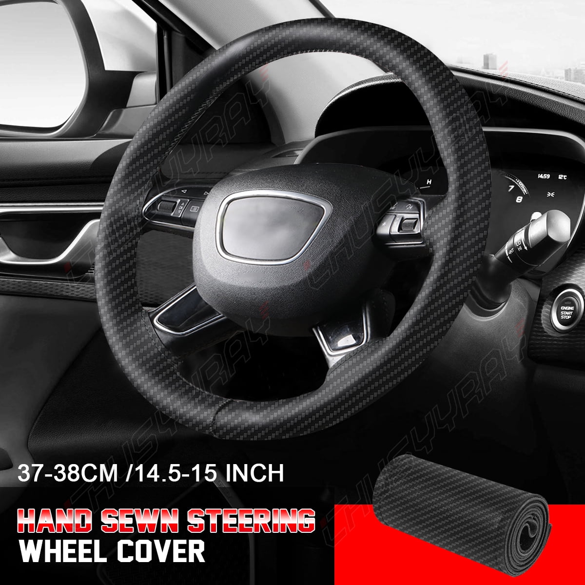 Leather Car Steering Wheel Cover Anti-slip Fit Mercedes-Benz 15" Black