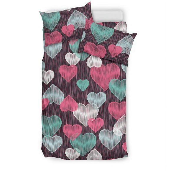 Juego de cama decorativo con estampado de corazones