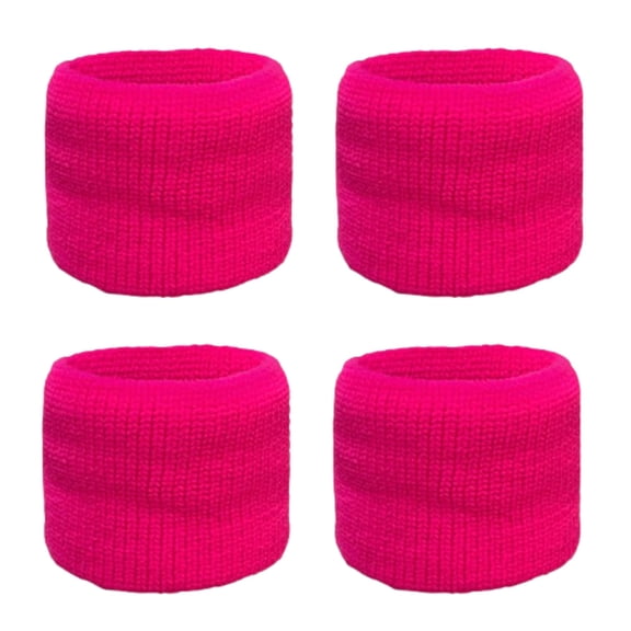 Couver Unisex Athletic Wrist Sweatbands 2-Pair Dual Layer Neon Nylon Neon Pink