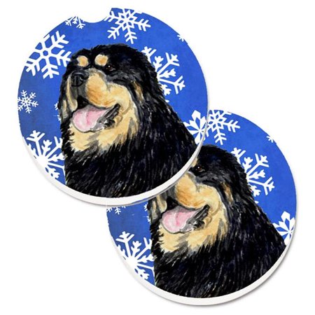 

Tibetan Mastiff Winter Snowflakes Holiday Set of 2 Cup Holder Car Coaster