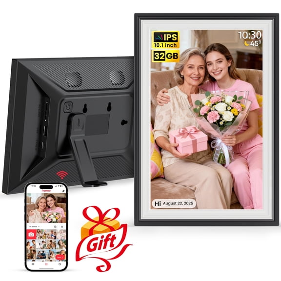 Frameo Digital Photo Frame 10.1inch NUSICAN WiFi Electric Picture Frame with 1280 x 800 HD Touch Screen 32GB Memory, Support Auto Rotate Wall Mountable, Share from Phone App Instantly