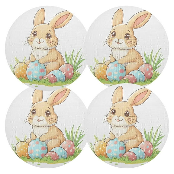 Ryvnso Bunny Easter Rabbit Round Plate Mats Dining Table Placemat Set of 4 for Holiday Decoration