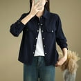thumbnail image 7 of Long Sleeve Corduroy Shirts Women Lapel Collar Shackets Button Down Shirt Blouses Solid Color Fall Casual Outwear (XL, Navy), 7 of 7