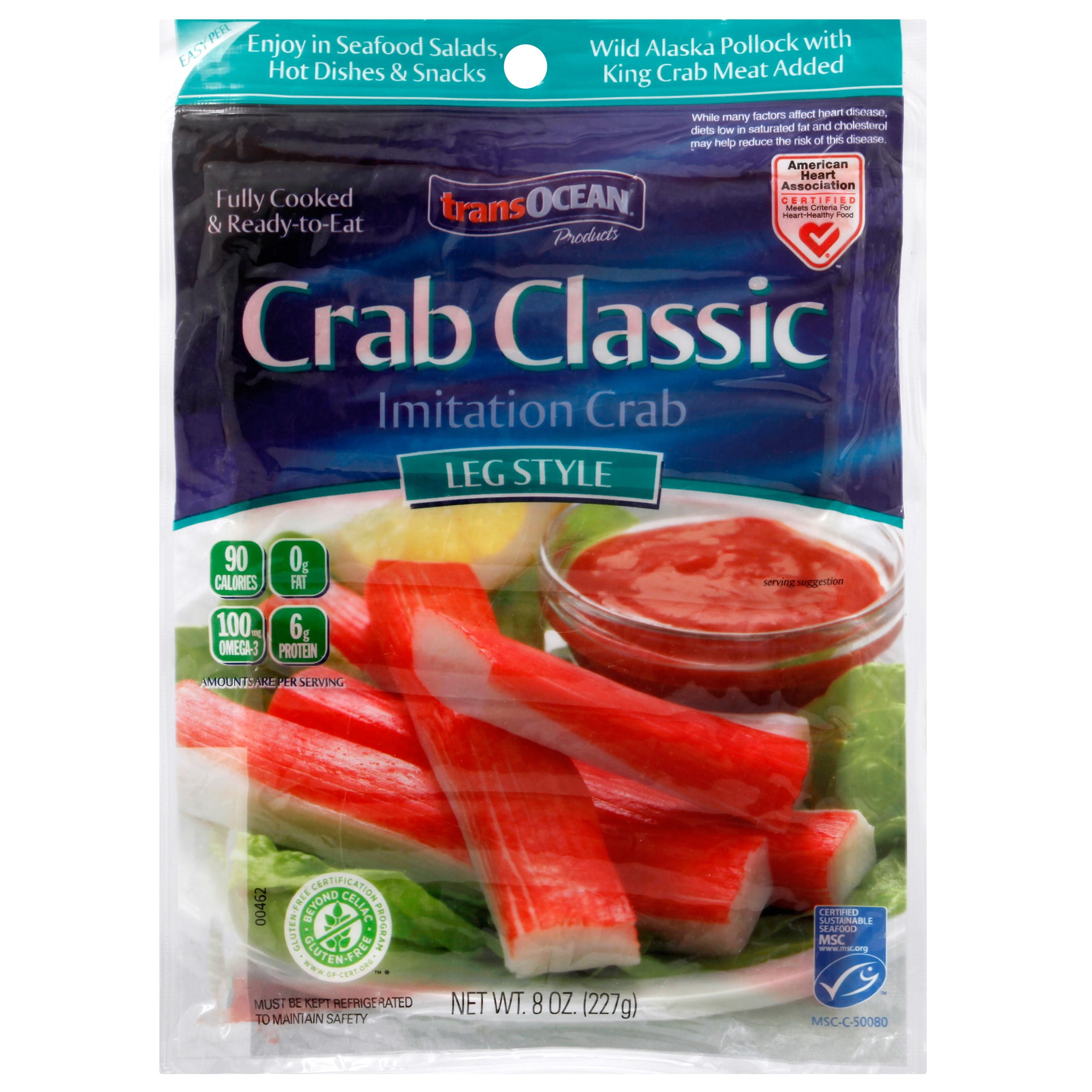 Transocean Crab Classic, Leg Style Imitation Crab, 8 oz Bag