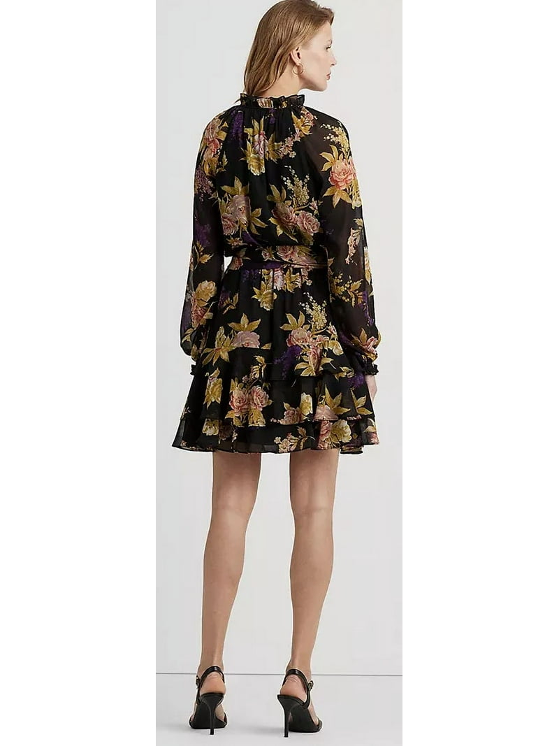 Ralph Lauren BLACK/TAN/MULTI Women's Floral Belted Crinkle