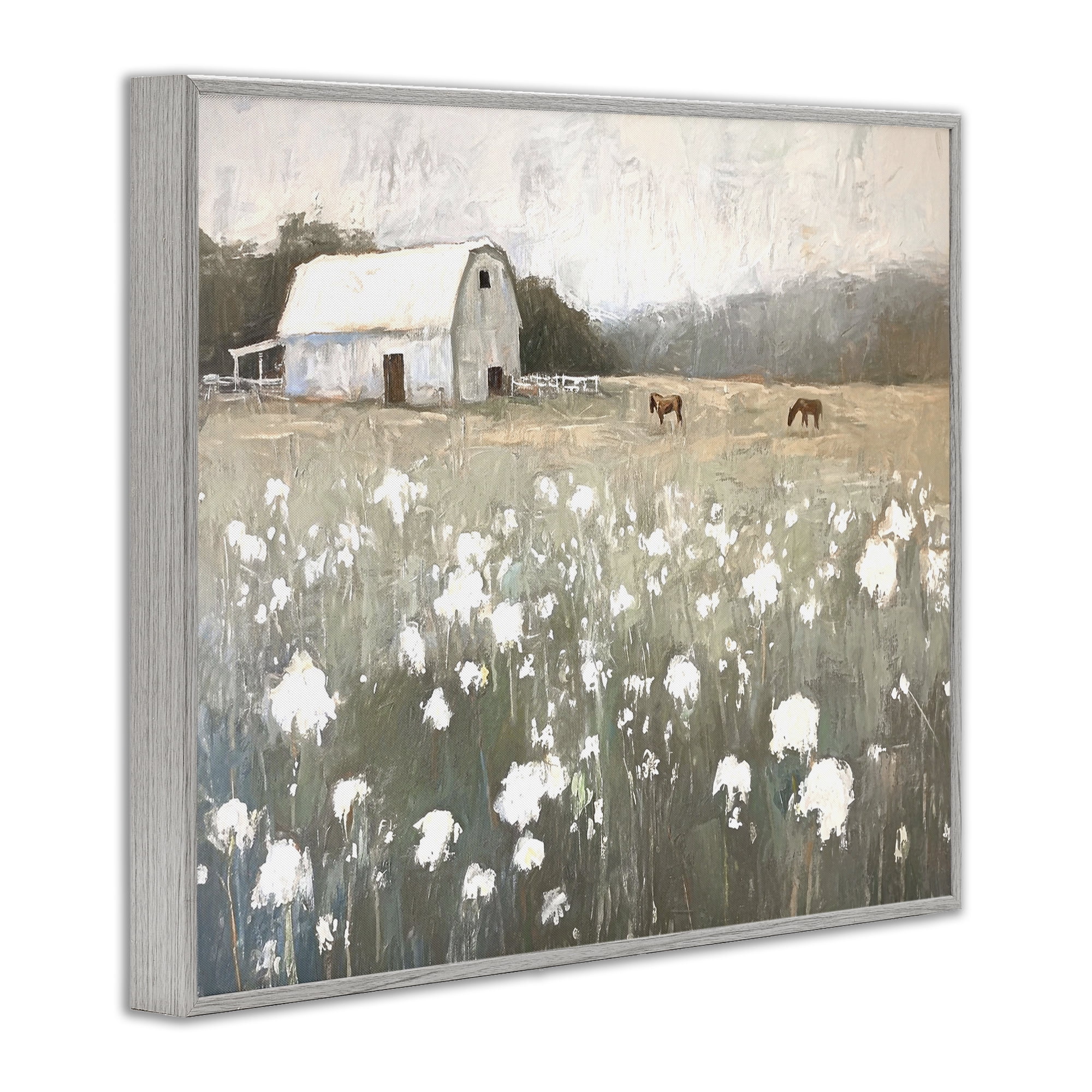 Stupell Industries Peaceful Horse Pasture Landscape Painting Gray Framed Art Print Wall Art, 30 x 24