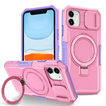 Allytech Magnetic Case for iPhone 11 with Lens Slide Cover, [Non-Slip] [Military Grade Protection] Slim Shockproof Ring Stand Case Support Wireless Charging, Pink