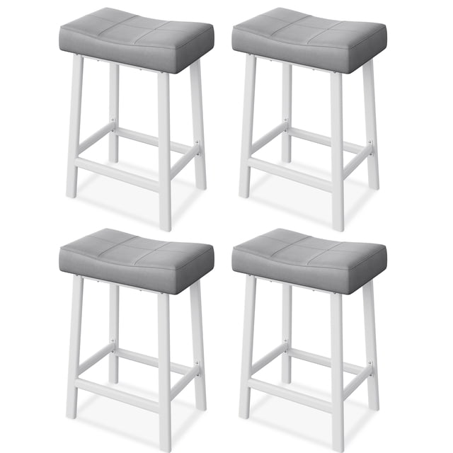 Taburetes de Bar Modernos de Cuero Sintético Gris - Juego de 4, Altura para Mostrador con Patas Blancas y Reposapiés, gris