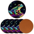 thumbnail image 2 of Frog Set of 6 Round Microfiber Leather Coasters, 11x11 cm/4.3x4.3 in, Drink Coasters for Cups, Heat Absorbent Coasters for Drinks, Coaster Set for Home and Kitchen - Black, 2 of 6
