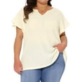 thumbnail image 2 of DARING DIVA Women's Plus Tops V Neck Ruffle T Shirt Blouses 1X Beige, 2 of 6