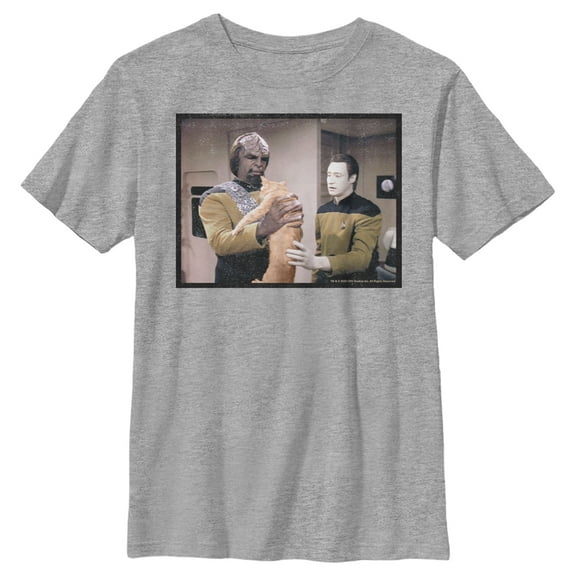 Boy's Star Trek: The Next Generation Worf and Data What Do We Do With This Cat  Graphic Tee Athletic Heather Large