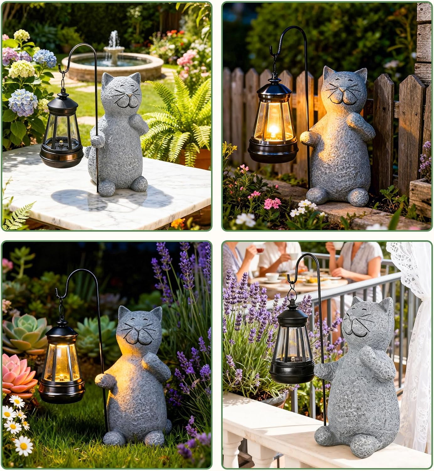 Solar Cat Garden Decor Outdoor Statues, Yard Art Lawn Ornaments, Outside Figurines Decorations for Home Patio Porch Balcony, Housewarming Gifts for Cat Lover (One Pack)