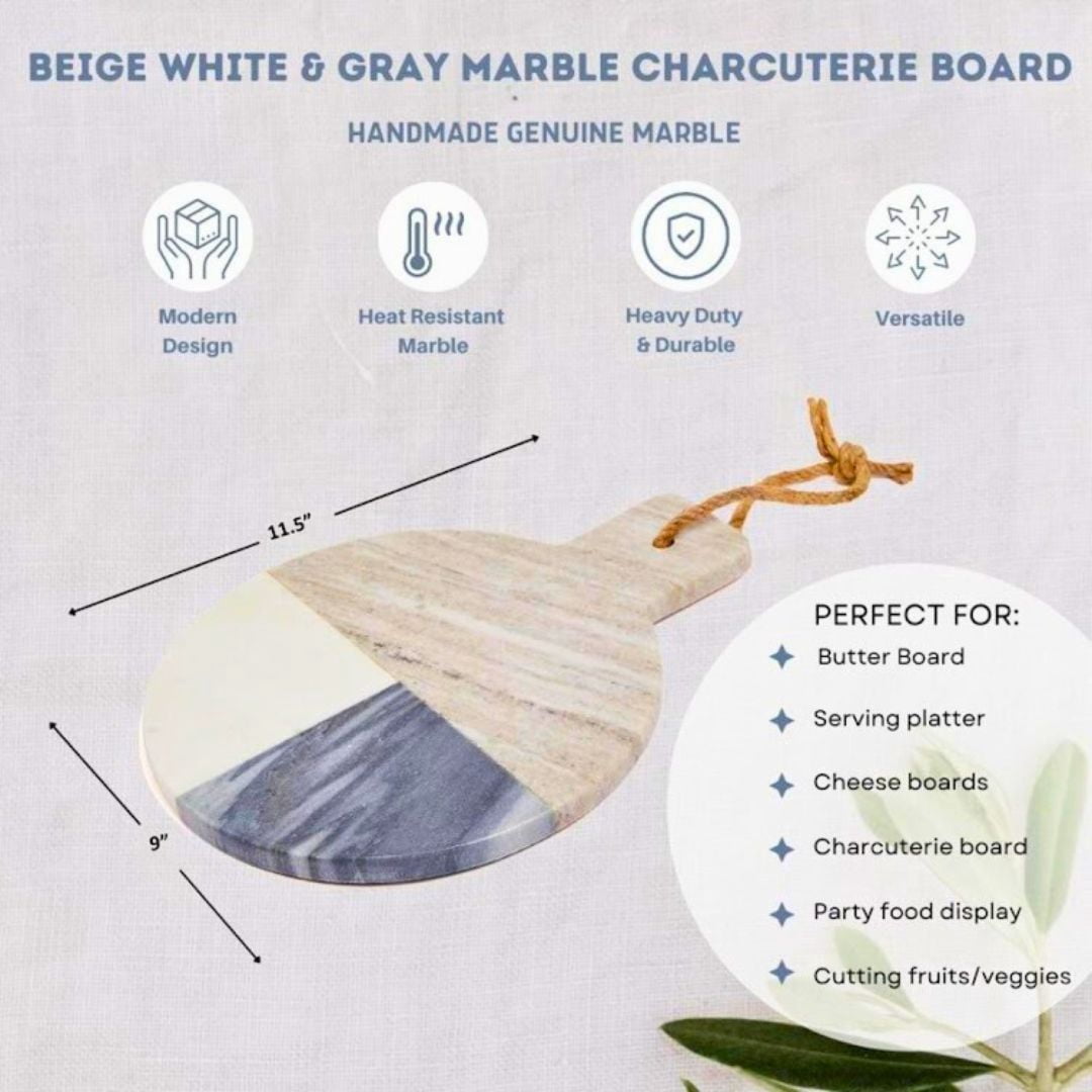 Lexi Home Real Marble Charcuterie Cutting Board - White and Grey