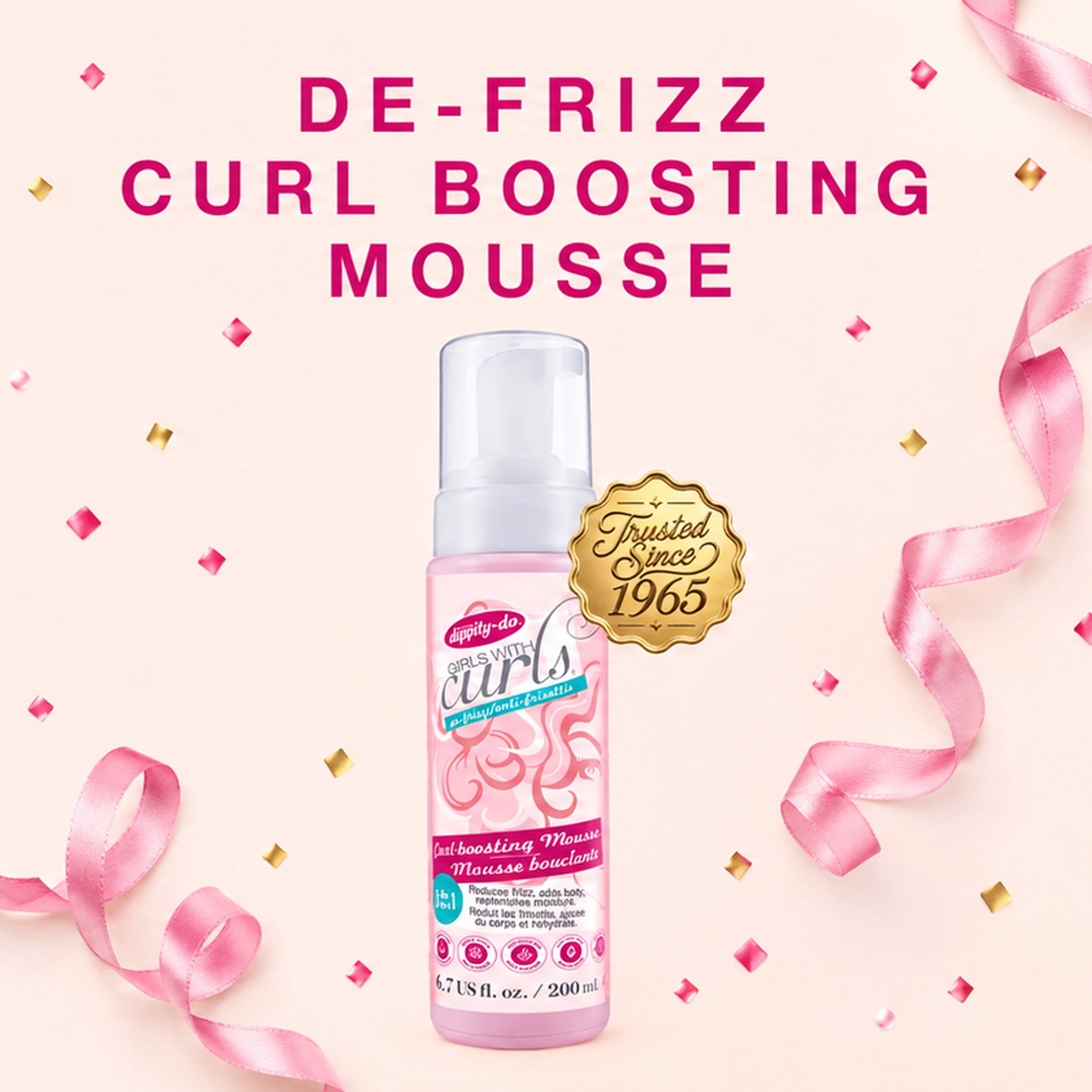 (6 pack) Dippity-do Girls with Curls De-Frizz Curl-Boosting Mousse, 200 ml/6.7 fl oz