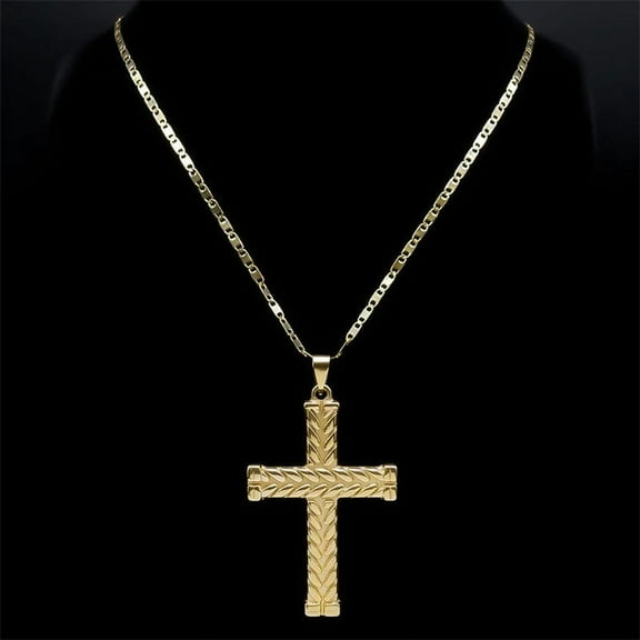 Hip Hop Big Cross Christian Men's Necklace 14K Yellow Gold Religion Necklaces Jewelry Gifts for Boyfriend