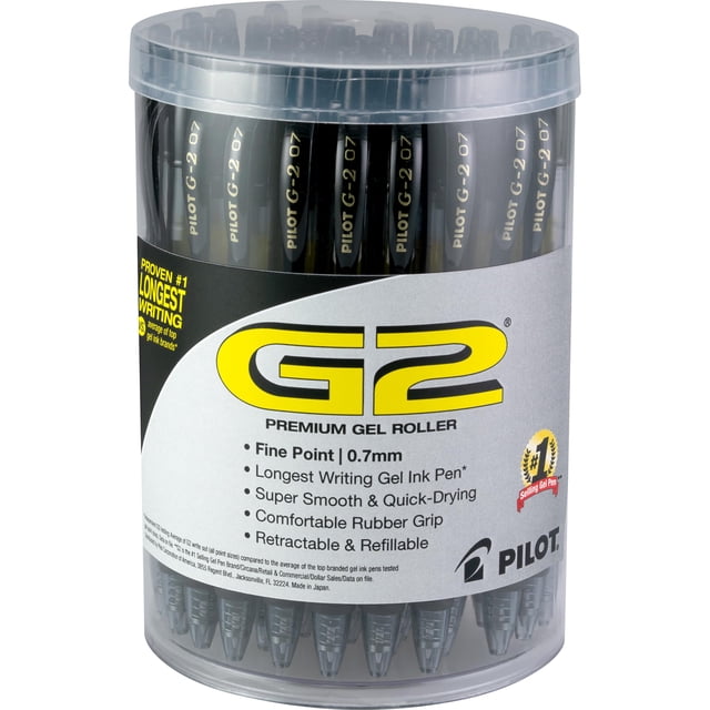 Bolígrafos de gel PILOT G2 negros 0,7 mm punta fina, paquete de 48