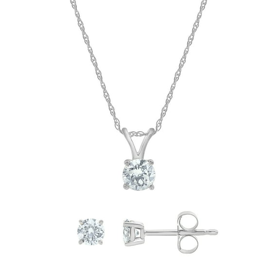 Unique Brilliance 0.50 Carat T.W. Diamond Women's Stud Earring & Pendant Set in 14K White Gold (I-J, I2-I3)