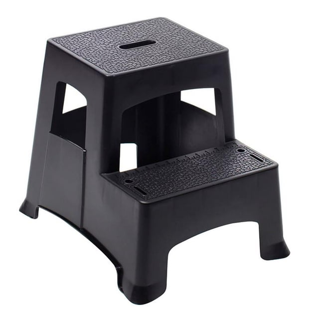 Taburete Tricam de plástico negro, 2 peldaños, 150 kg de capacidad