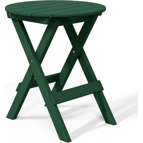 SSyao HDPE Outdoor Folding Dining Table, 24.5 Inch Round Portable Patio Table, All-Weather Bistro Table for Garden, Balcony, Deck, Porch, or Backyard, Dark Green