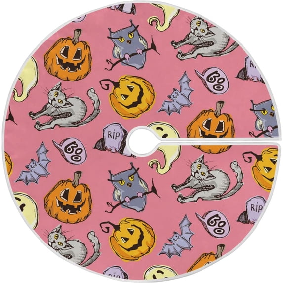 FMSHPON Halloween Cartoon Pattern Xmas Christmas Tree Skirt Stand Mat for Holiday Party Decoration Indoor Outdoor 36 inches