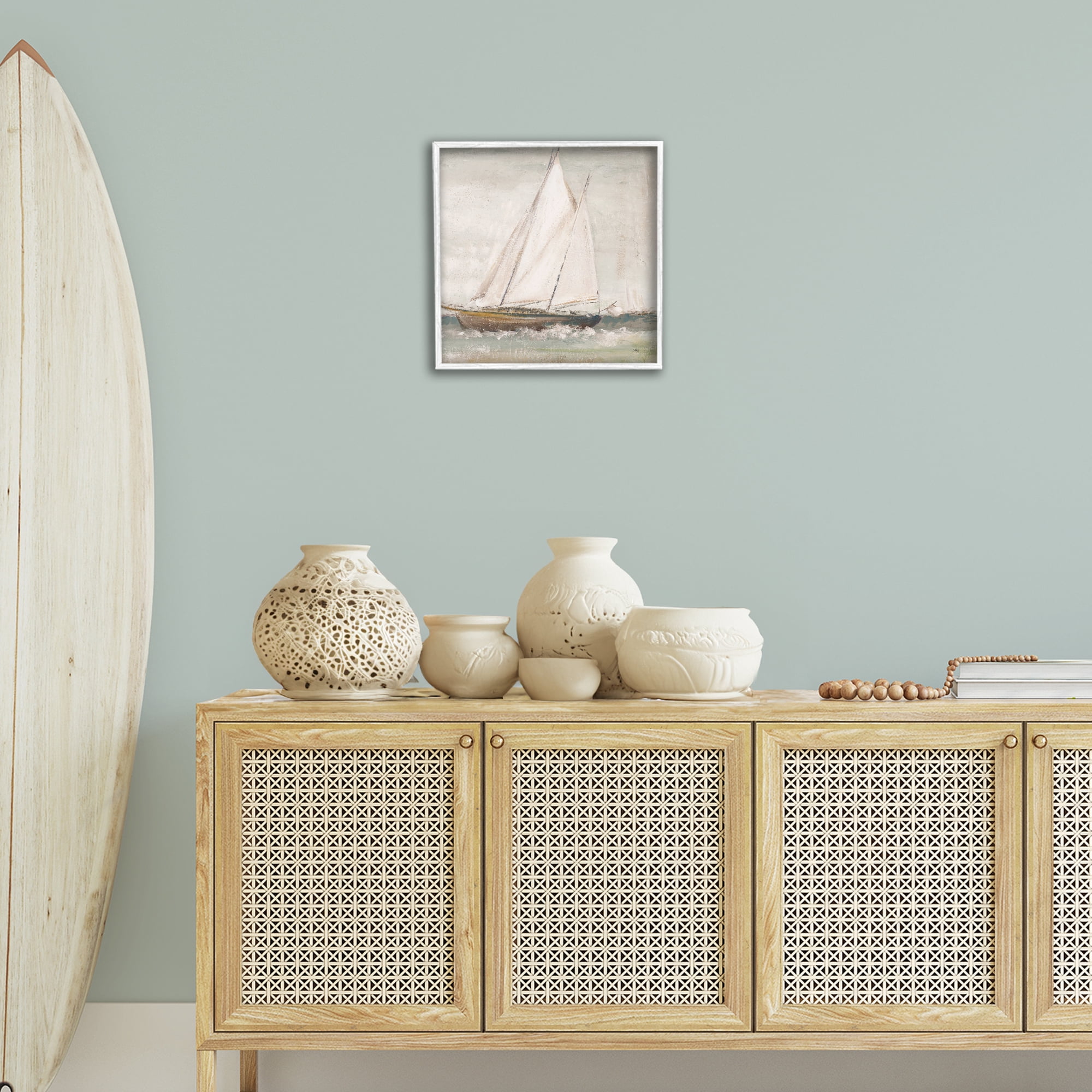 Stupell Industries Traditional Sailboat Splash Transportation Painting White Framed Art Print Wall Art, 17 x 17