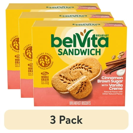(3 pack) belVita Breakfast Bar Biscuit Sandwiches Cinnamon Brown Sugar with Vanilla Creme, 5 Packs