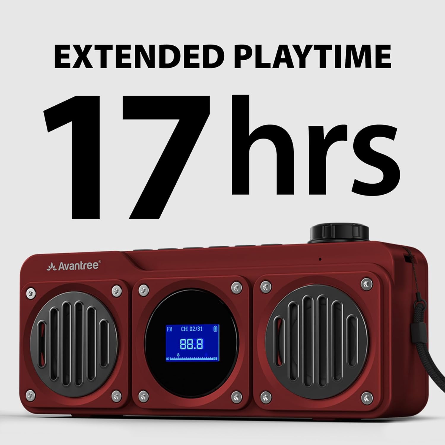 Avantree Boombyte - Portable Digital FM Radio with Bluetooth Speaker, Superb Sound, Metal Finish, MP3 Player, Support Micro SD Card & USB Audio Input, Long Play Time, Rechargeable, Easy to Use - Red