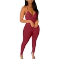 thumbnail image 2 of Usmixi Jumpsuits for Women Sexy Back Hollowed Soft Knitted Ribbed Slim Strap Sports Yoga Long Jumpsuits Overalls Summer Formal Solid V-Neck Sleeveless Maxi Rompers Wine s, 2 of 7
