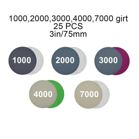 

25Pcs 3In/75mm 1000-7000Grit Hook&Loop Wet/Dry Sandpaper Disc