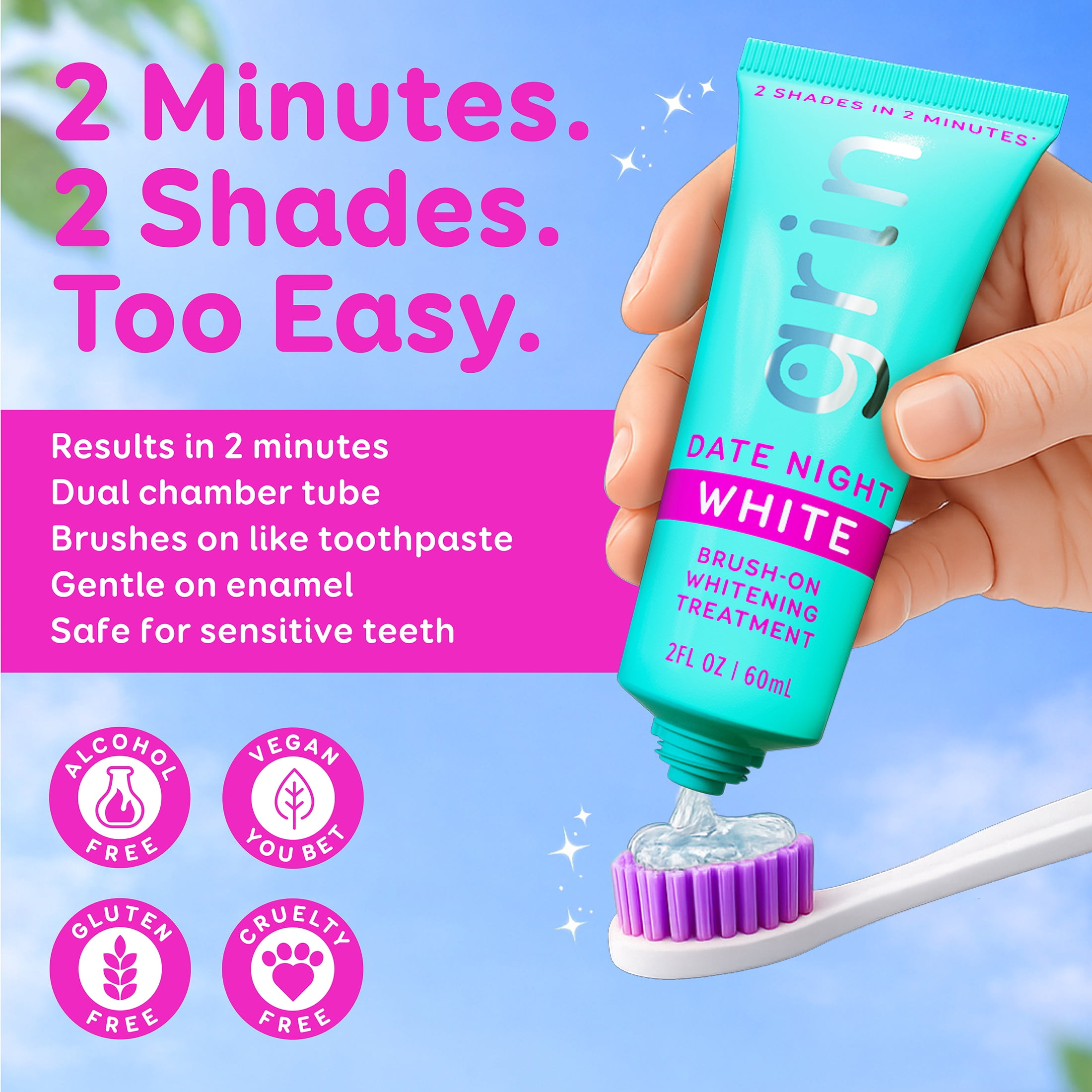 Grin Date Night White BrushOn Whitening Treatment, 2 Shades