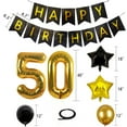 thumbnail image 2 of 50th Birthday Decorations Kit, Large Number 50 Balloons, Black and Gold Happy Birthday Banner with Latex and Star Balloons, 50 Birthday Balloons Set Party Supplies, 24 Pack, 2 of 7