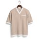 thumbnail image 5 of Ceisia Men's Casual Fashion Waffle Knit Short Sleeve Shirt - V-neck Color Block Top with Sleeve Zipper Pocket Beige M Gifts, 5 of 8