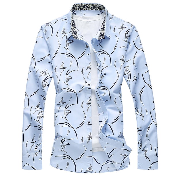 Blusa y camisa formal de manga larga con cuello vuelto para hombre, camisa con estampado a color, blusa de manga larga con cuello vuelto, blusa para hombre