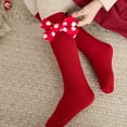 thumbnail image 3 of Xfvqtps Children Christmas Knee High Socks Various Bow Christmas Decorations Knitting Elastic Soft Comfortable Warm Winter Socks for 3-12 Years Red-02, 3 of 5