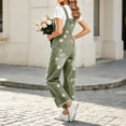 thumbnail image 5 of Ruohan Women's Floral Denim Overalls Adjustable Straps Wide Leg Fringe Hem Jumpsuit, 5 of 6