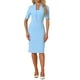 thumbnail image 1 of Vestido ajustado de mujer Inspire Chic con cuello en V, mangas cortas, vestido midi bodycon para el trabajo, azul cielo M, 1 of 6