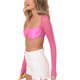 thumbnail image 4 of VISgogo Mujeres Casual Crop Tops, Color Sólido Manga Larga Malla Patchwork Slim-Fit Backless Tops VISgogo moda, 4 of 6