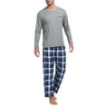 thumbnail image 3 of MoFiz Pjs Men's Pajama Sets Long Sleeve Top Checkered Pants Cozy Loungewear 2 Pieces, 3 of 7