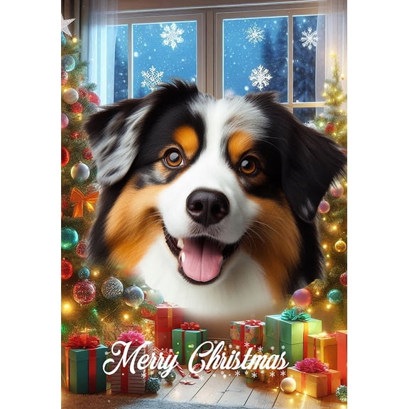 Australian Shepherd Black Tri - Best of Breed Christmas House Flag 28" x 40"