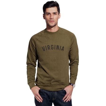 Daxton Virginia Sweatshirt Athletic Fit Pullover Crewneck French Terry Fabric Olive Sweatshirt Black Letters L