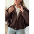 thumbnail image 7 of PUWEI Women's Faux Suede Bomber Jacket Lapel Collar Pilot Coat Oversized Motorcycle Jacket Outwear, 7 of 7