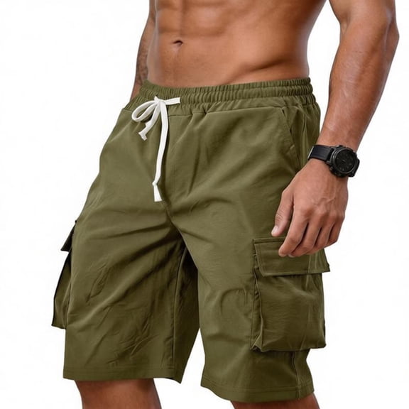 Fgvctg Cargo Shorts for Men Casual Stretch Waist Cargo Short Dressy Relaxed Fit Elastic Waist Summer Hiking Fishing Workout Pant Waistband Plus Size Drawstring Shorts with Pockets,Army Green,3XL
