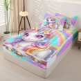 thumbnail image 2 of Metsweet Dreamy Floral Unicorn Zipper Twin Comforter Sets with Fitted Sheet and 2 Pillowcases, Gradient Rainbow Zipper Bedding Set,4-Piece, 2 of 6