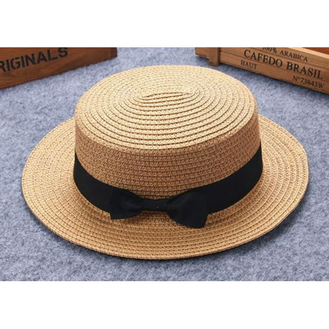POINTERTECK Children Bowknot Breathable Straw Hat Boys Girls Cap Black