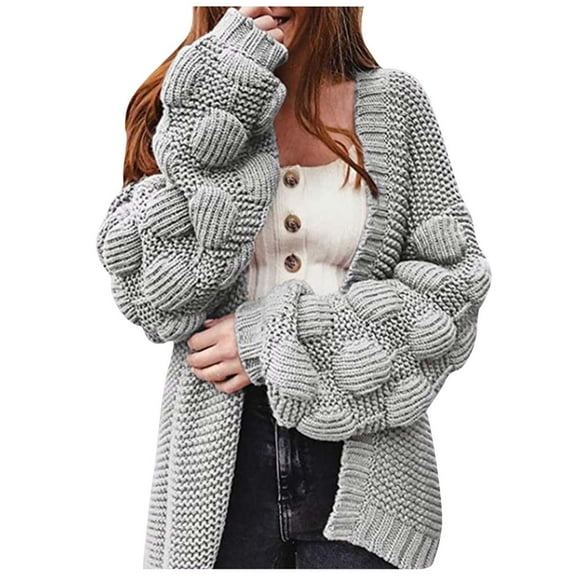 Odeerbi Cardigan Sweaters For Women Fall Winter Sweaters Trendy Tops Solid Color Medium Long Term Outwear Long Sleeve Coat Gray